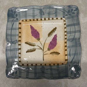 222 Fifth IBIZA Square Salad or Candle Plate 8 1/2"w Scalloped Edges Floral